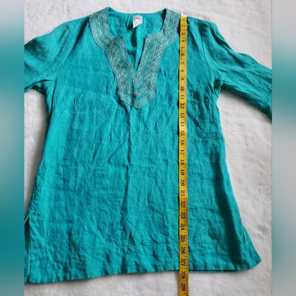 Craig Taylor Women's Embroidered Tunic Top turquoise Blue S Linen Trixie - Picture 14 of 16